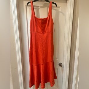Orange asymmetrical bodycon midi dress